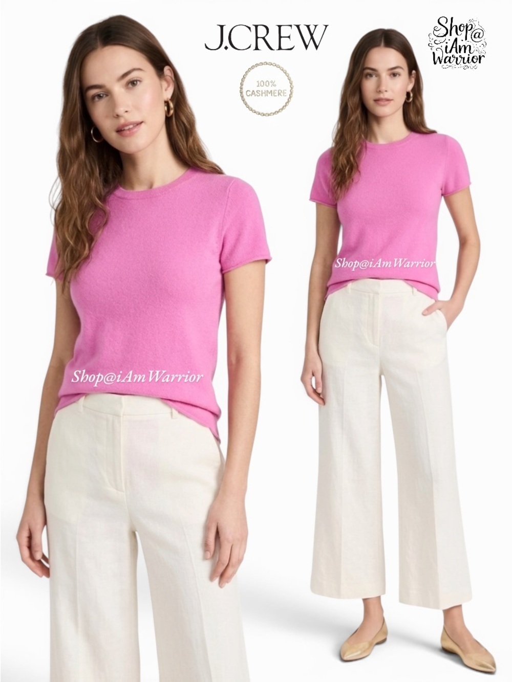 J.Crew pink short sleeve 100% cashmere sweater *shop@iamwarrior
